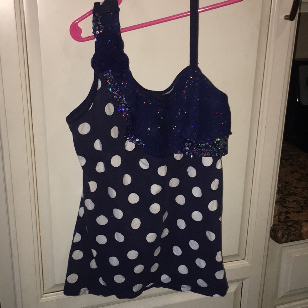 Navy Blue polka dot sleeveless top size 16 in kids